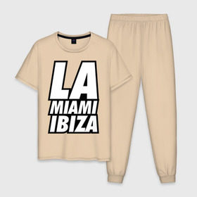 Мужская пижама хлопок с принтом LA Miami Ibiza в Петрозаводске, 100% хлопок | брюки и футболка прямого кроя, без карманов, на брюках мягкая резинка на поясе и по низу штанин
 | 