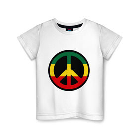 Детская футболка хлопок с принтом Peace simbol в Петрозаводске, 100% хлопок | круглый вырез горловины, полуприлегающий силуэт, длина до линии бедер | Тематика изображения на принте: reggae | мир | раста | растафари
