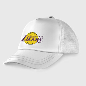 Детская кепка тракер с принтом LA Lakers в Петрозаводске, Козырек - 100% хлопок. Кепка - 100% полиэстер, Задняя часть - сетка | универсальный размер, пластиковая застёжка | basketball | lakers | media | nba | toplanding | баскетболл | лейкерс | лого баскетбольных клубов | лос анджелес | нба
