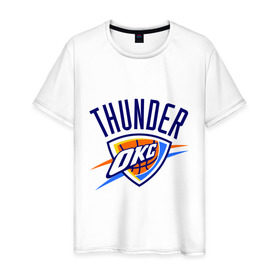 Мужская футболка хлопок с принтом Thunder в Петрозаводске, 100% хлопок | прямой крой, круглый вырез горловины, длина до линии бедер, слегка спущенное плечо. | basketball | nba | баскетболл | лого баскетбольных клубов | нба