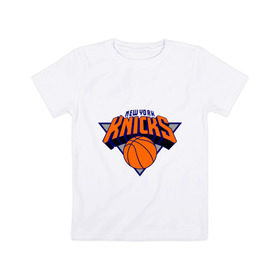 Детская футболка хлопок с принтом NY Knicks в Петрозаводске, 100% хлопок | круглый вырез горловины, полуприлегающий силуэт, длина до линии бедер | basketball | nba | баскетболл | лого баскетбольных клубов | нба | нью йорк