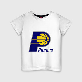 Детская футболка хлопок с принтом Pacers в Петрозаводске, 100% хлопок | круглый вырез горловины, полуприлегающий силуэт, длина до линии бедер | basketball | nba | баскетболл | лого баскетбольных клубов | нба