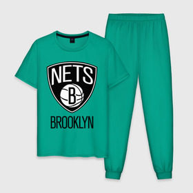 Мужская пижама хлопок с принтом Nets Brooklyn в Петрозаводске, 100% хлопок | брюки и футболка прямого кроя, без карманов, на брюках мягкая резинка на поясе и по низу штанин
 | Тематика изображения на принте: бруклин
