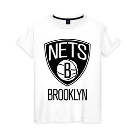 Женская футболка хлопок с принтом Nets Brooklyn в Петрозаводске, 100% хлопок | прямой крой, круглый вырез горловины, длина до линии бедер, слегка спущенное плечо | бруклин