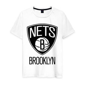 Мужская футболка хлопок с принтом Nets Brooklyn в Петрозаводске, 100% хлопок | прямой крой, круглый вырез горловины, длина до линии бедер, слегка спущенное плечо. | Тематика изображения на принте: бруклин