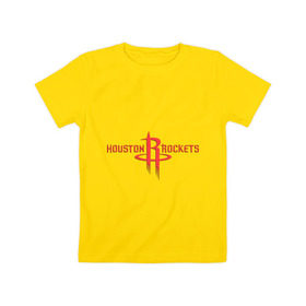 Детская футболка хлопок с принтом Houston R в Петрозаводске, 100% хлопок | круглый вырез горловины, полуприлегающий силуэт, длина до линии бедер | basketball | nba | баскетболл | лого баскетбольных клубов | нба | хьюстон рокетс