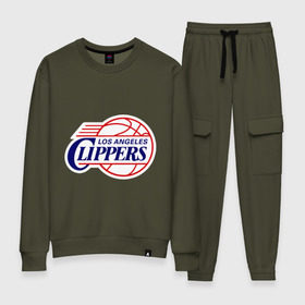 Женский костюм хлопок с принтом LA Clippers в Петрозаводске, 100% хлопок | на свитшоте круглая горловина, мягкая резинка по низу. Брюки заужены к низу, на них два вида карманов: два 