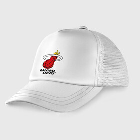 Детская кепка тракер с принтом Miami Heat-logo в Петрозаводске, Козырек - 100% хлопок. Кепка - 100% полиэстер, Задняя часть - сетка | универсальный размер, пластиковая застёжка | basketball | nba | баскетболл | лого баскетбольных клубов | майами | нба