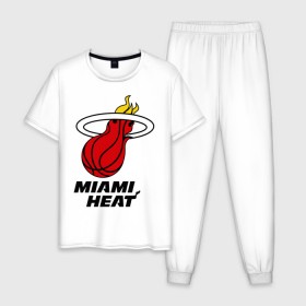 Мужская пижама хлопок с принтом Miami Heat-logo в Петрозаводске, 100% хлопок | брюки и футболка прямого кроя, без карманов, на брюках мягкая резинка на поясе и по низу штанин
 | basketball | nba | баскетболл | лого баскетбольных клубов | майами | нба