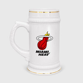 Кружка пивная с принтом Miami Heat-logo в Петрозаводске,  керамика (Материал выдерживает высокую температуру, стоит избегать резкого перепада температур) |  объем 630 мл | Тематика изображения на принте: basketball | nba | баскетболл | лого баскетбольных клубов | майами | нба