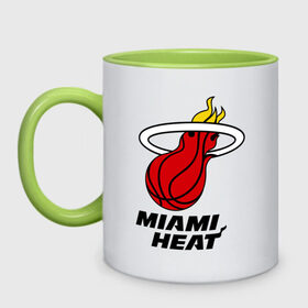 Кружка двухцветная с принтом Miami Heat-logo в Петрозаводске, керамика | объем — 330 мл, диаметр — 80 мм. Цветная ручка и кайма сверху, в некоторых цветах — вся внутренняя часть | basketball | nba | баскетболл | лого баскетбольных клубов | майами | нба