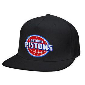 Кепка снепбек с прямым козырьком с принтом Detroit Pistons - logo в Петрозаводске, хлопок 100% |  | basketball | nba | баскетболл | детроит | лого баскетбольных клубов | нба