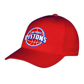 Бейсболка с принтом Detroit Pistons - logo в Петрозаводске, 100% хлопок | классический козырек, металлическая застежка-регулятор размера | basketball | nba | баскетболл | детроит | лого баскетбольных клубов | нба