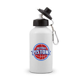 Бутылка спортивная с принтом Detroit Pistons - logo в Петрозаводске, металл | емкость — 500 мл, в комплекте две пластиковые крышки и карабин для крепления | Тематика изображения на принте: basketball | nba | баскетболл | детроит | лого баскетбольных клубов | нба