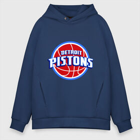 Мужское худи Oversize хлопок с принтом Detroit Pistons - logo в Петрозаводске, френч-терри — 70% хлопок, 30% полиэстер. Мягкий теплый начес внутри —100% хлопок | боковые карманы, эластичные манжеты и нижняя кромка, капюшон на магнитной кнопке | basketball | nba | баскетболл | детроит | лого баскетбольных клубов | нба
