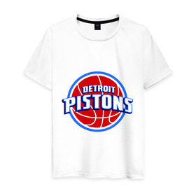 Мужская футболка хлопок с принтом Detroit Pistons - logo в Петрозаводске, 100% хлопок | прямой крой, круглый вырез горловины, длина до линии бедер, слегка спущенное плечо. | Тематика изображения на принте: basketball | nba | баскетболл | детроит | лого баскетбольных клубов | нба
