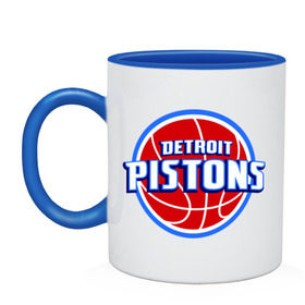 Кружка двухцветная с принтом Detroit Pistons - logo в Петрозаводске, керамика | объем — 330 мл, диаметр — 80 мм. Цветная ручка и кайма сверху, в некоторых цветах — вся внутренняя часть | Тематика изображения на принте: basketball | nba | баскетболл | детроит | лого баскетбольных клубов | нба