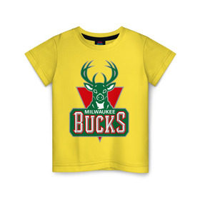 Детская футболка хлопок с принтом Milwaukee Bucks - logo в Петрозаводске, 100% хлопок | круглый вырез горловины, полуприлегающий силуэт, длина до линии бедер | basketball | nba | баскетболл | лого баскетбольных клубов | нба