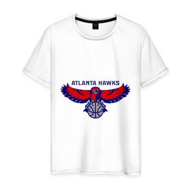 Мужская футболка хлопок с принтом Atlanta Hawks - logo в Петрозаводске, 100% хлопок | прямой крой, круглый вырез горловины, длина до линии бедер, слегка спущенное плечо. | 