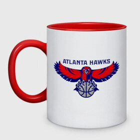 Кружка двухцветная с принтом Atlanta Hawks - logo в Петрозаводске, керамика | объем — 330 мл, диаметр — 80 мм. Цветная ручка и кайма сверху, в некоторых цветах — вся внутренняя часть | 