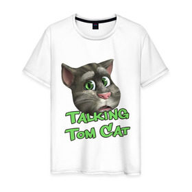 Мужская футболка хлопок с принтом Talking Tom Cat в Петрозаводске, 100% хлопок | прямой крой, круглый вырез горловины, длина до линии бедер, слегка спущенное плечо. | Тематика изображения на принте: говорящий кот том | игровые приложения | игры