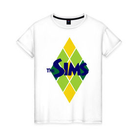 Женская футболка хлопок с принтом The Sims rhombus в Петрозаводске, 100% хлопок | прямой крой, круглый вырез горловины, длина до линии бедер, слегка спущенное плечо | Тематика изображения на принте: игры | компьютерные игры | симс | симы