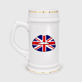 Кружка пивная с принтом Britain lips в Петрозаводске,  керамика (Материал выдерживает высокую температуру, стоит избегать резкого перепада температур) |  объем 630 мл | england | great britain | lips | англия | британия | британский флаг | великобритания | губы | поцелуй