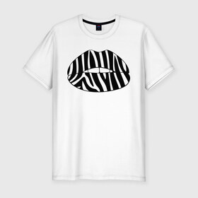 Мужская футболка премиум с принтом Zebra lips в Петрозаводске, 92% хлопок, 8% лайкра | приталенный силуэт, круглый вырез ворота, длина до линии бедра, короткий рукав | lips | губы | зебра | поцелуй