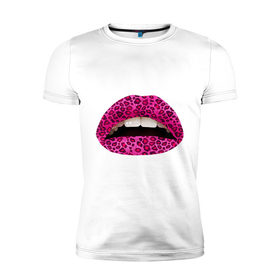 Мужская футболка премиум с принтом Pink leopard lips в Петрозаводске, 92% хлопок, 8% лайкра | приталенный силуэт, круглый вырез ворота, длина до линии бедра, короткий рукав | lips | губы | леопард | помада | поцелуй