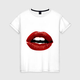 Женская футболка хлопок с принтом Pop art lips в Петрозаводске, 100% хлопок | прямой крой, круглый вырез горловины, длина до линии бедер, слегка спущенное плечо | поп арт