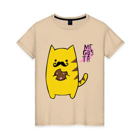 Женская футболка хлопок с принтом Me gusta cake в Петрозаводске, 100% хлопок | прямой крой, круглый вырез горловины, длина до линии бедер, слегка спущенное плечо | megusta | девушкам | для девушек | животные | кот | кошка | мигуста | мило