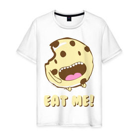 Мужская футболка хлопок с принтом Eat me! I`m Cake! в Петрозаводске, 100% хлопок | прямой крой, круглый вырез горловины, длина до линии бедер, слегка спущенное плечо. | Тематика изображения на принте: eat me | девушкам | для девушек | животные | мило | парные | пирожное | съешь меня