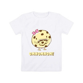 Детская футболка хлопок с принтом Omnomnom! в Петрозаводске, 100% хлопок | круглый вырез горловины, полуприлегающий силуэт, длина до линии бедер | omnomnom | девушкам | для девушек | животные | мило | парные | пирожное