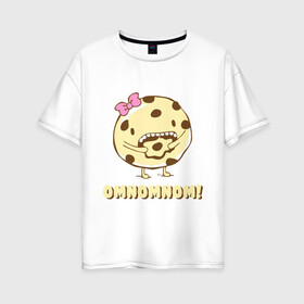 Женская футболка хлопок Oversize с принтом Omnomnom! в Петрозаводске, 100% хлопок | свободный крой, круглый ворот, спущенный рукав, длина до линии бедер
 | omnomnom | девушкам | для девушек | животные | мило | парные | пирожное