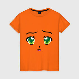 Женская футболка хлопок с принтом Аниме зеленые глаза в Петрозаводске, 100% хлопок | прямой крой, круглый вырез горловины, длина до линии бедер, слегка спущенное плечо | Тематика изображения на принте: anime | аниме | взгляд | глаза | зеленые глаза | лицо