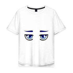 Мужская футболка хлопок Oversize с принтом Синие аниме глаза в Петрозаводске, 100% хлопок | свободный крой, круглый ворот, “спинка” длиннее передней части | Тематика изображения на принте: anime | аниме | взгляд | глаза | лицо | синие глаза