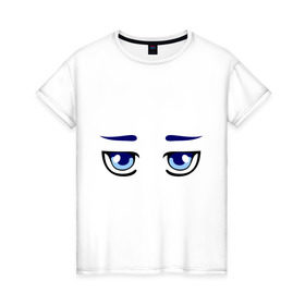 Женская футболка хлопок с принтом Синие аниме глаза в Петрозаводске, 100% хлопок | прямой крой, круглый вырез горловины, длина до линии бедер, слегка спущенное плечо | anime | аниме | взгляд | глаза | лицо | синие глаза