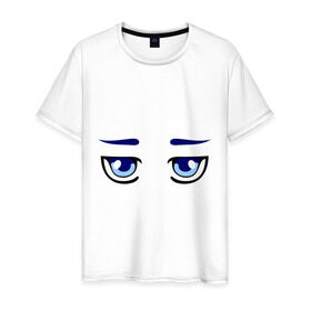 Мужская футболка хлопок с принтом Синие аниме глаза в Петрозаводске, 100% хлопок | прямой крой, круглый вырез горловины, длина до линии бедер, слегка спущенное плечо. | Тематика изображения на принте: anime | аниме | взгляд | глаза | лицо | синие глаза