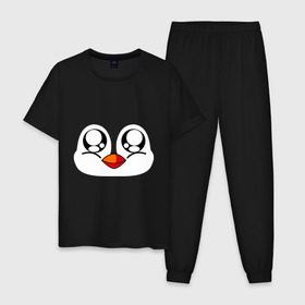 Мужская пижама хлопок с принтом Морда пингвина в Петрозаводске, 100% хлопок | брюки и футболка прямого кроя, без карманов, на брюках мягкая резинка на поясе и по низу штанин
 | пингвин