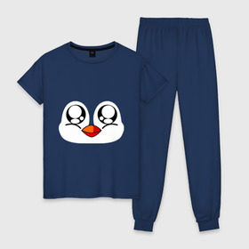 Женская пижама хлопок с принтом Морда пингвина в Петрозаводске, 100% хлопок | брюки и футболка прямого кроя, без карманов, на брюках мягкая резинка на поясе и по низу штанин | пингвин