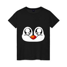 Женская футболка хлопок с принтом Морда пингвина в Петрозаводске, 100% хлопок | прямой крой, круглый вырез горловины, длина до линии бедер, слегка спущенное плечо | пингвин