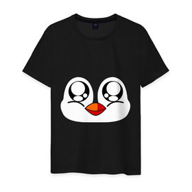 Мужская футболка хлопок с принтом Морда пингвина в Петрозаводске, 100% хлопок | прямой крой, круглый вырез горловины, длина до линии бедер, слегка спущенное плечо. | пингвин
