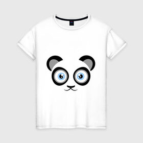 Женская футболка хлопок с принтом Мордочка панды в Петрозаводске, 100% хлопок | прямой крой, круглый вырез горловины, длина до линии бедер, слегка спущенное плечо | панда