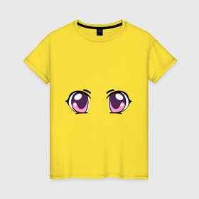 Женская футболка хлопок с принтом Фиолетовые аниме глаза в Петрозаводске, 100% хлопок | прямой крой, круглый вырез горловины, длина до линии бедер, слегка спущенное плечо | anime | взгляд | лицо