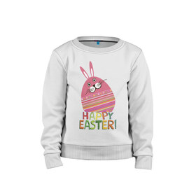 Детский свитшот хлопок с принтом Easter rabbit в Петрозаводске, 100% хлопок | круглый вырез горловины, эластичные манжеты, пояс и воротник | happy easter | кролик | пасха | пасхальное яйцо | пасхальный кролик | счастливой пасхи