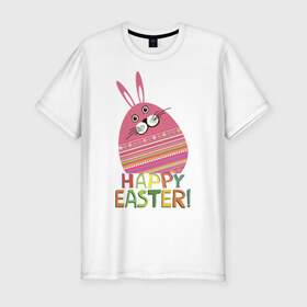 Мужская футболка премиум с принтом Easter rabbit в Петрозаводске, 92% хлопок, 8% лайкра | приталенный силуэт, круглый вырез ворота, длина до линии бедра, короткий рукав | happy easter | кролик | пасха | пасхальное яйцо | пасхальный кролик | счастливой пасхи