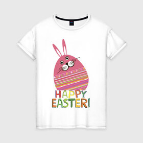 Женская футболка хлопок с принтом Easter rabbit в Петрозаводске, 100% хлопок | прямой крой, круглый вырез горловины, длина до линии бедер, слегка спущенное плечо | happy easter | кролик | пасха | пасхальное яйцо | пасхальный кролик | счастливой пасхи