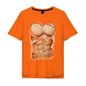Мужская футболка хлопок Oversize с принтом Идеальный пресс в Петрозаводске, 100% хлопок | свободный крой, круглый ворот, “спинка” длиннее передней части | мужское тело | мышцы | тело | торс