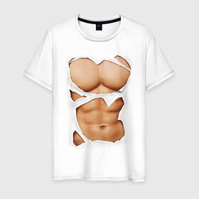 Мужская футболка хлопок с принтом Идеальный пресс в Петрозаводске, 100% хлопок | прямой крой, круглый вырез горловины, длина до линии бедер, слегка спущенное плечо. | мужское тело | мышцы | тело | торс