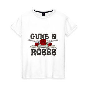 Женская футболка хлопок с принтом Guns n roses black в Петрозаводске, 100% хлопок | прямой крой, круглый вырез горловины, длина до линии бедер, слегка спущенное плечо | guns and roses | rock | ганс н роуз | музыка | рок